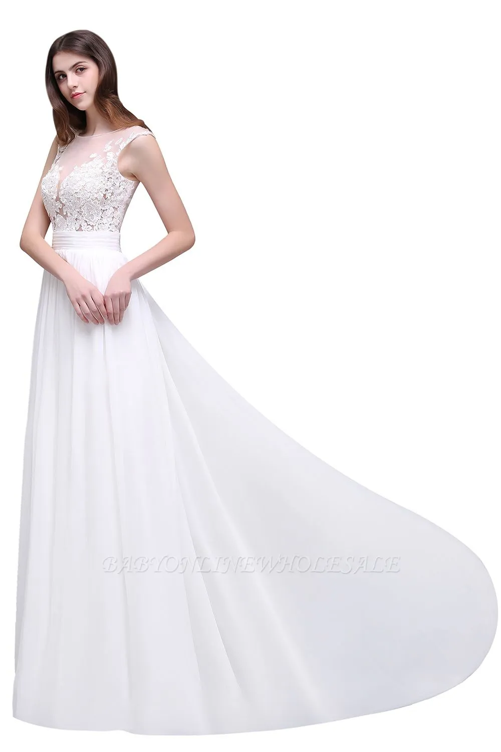 ALANI | Sheath Sheer Chiffon Beach Wedding Dresses With Lace - Image 5