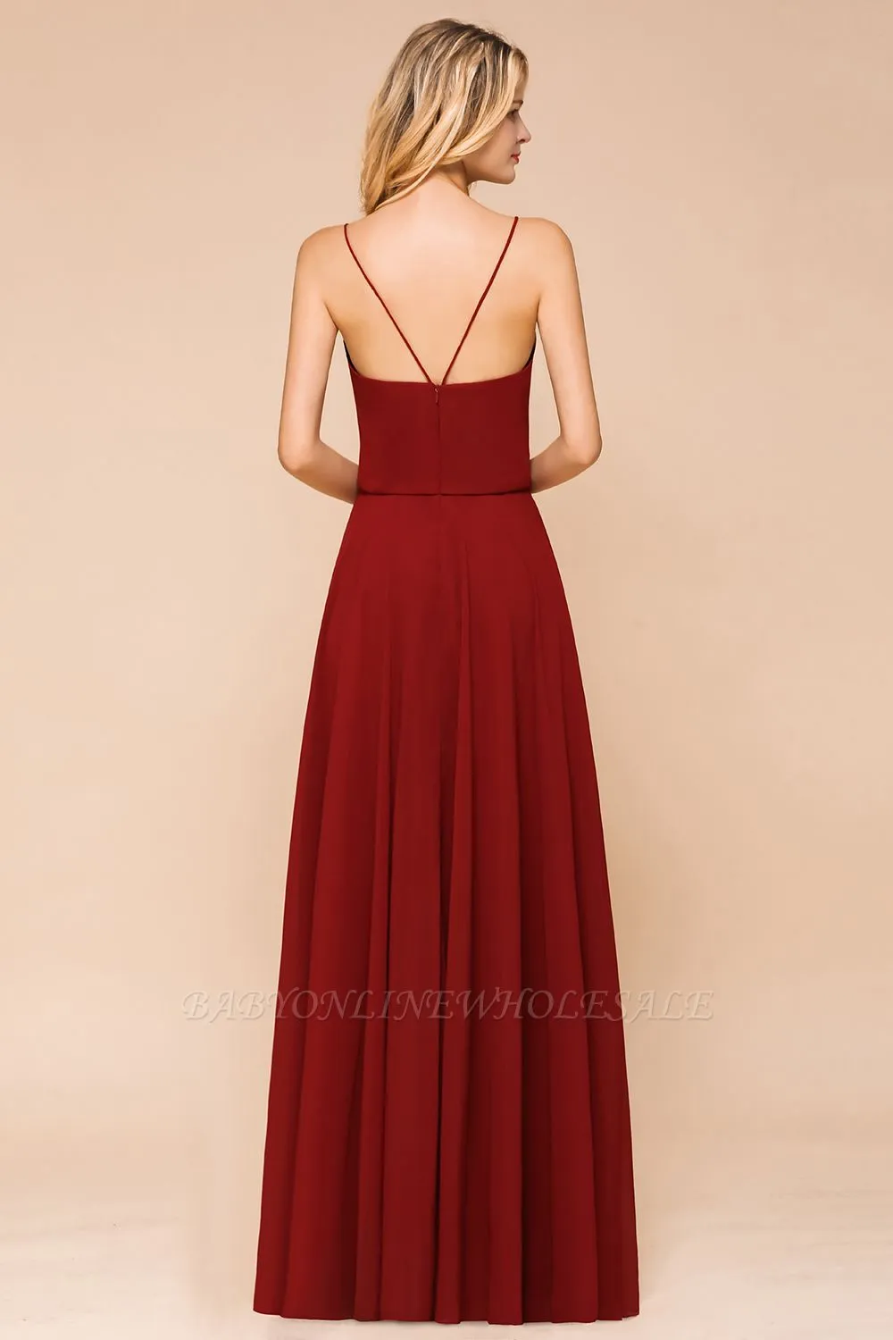 Spaghetti Straps Chiffon Long Bridesmaid Dress Aline Formal Dress - Image 2