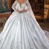 Gorgeous Long Sleeves Bridal Gown 3D Floral Lace Appliques V-Neck Wedding Dress