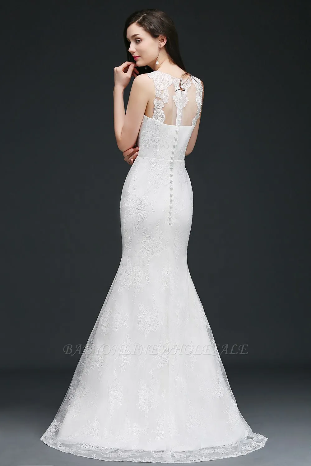 AMELIA | Mermaid Sweep Train Lace New Arrival Wedding Dresses With Buttons - Image 4