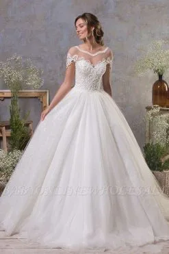 Boho Cap Sleeves White Alne Bridal Dress Tulle Wedding Dress