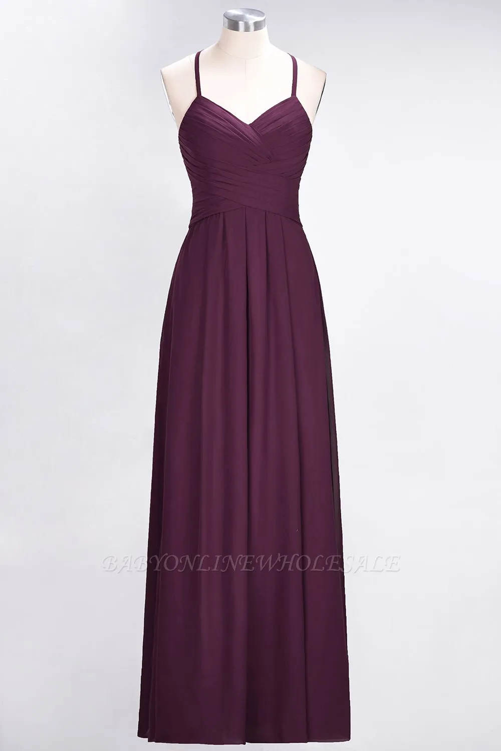 Chiffon A-Line Halter V-Neck Sleeveless Long Bridesmaid Dress With Ruffles