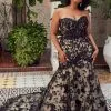Sweetheart Backless Black Floral Pattern Mermaid Prom Dress
