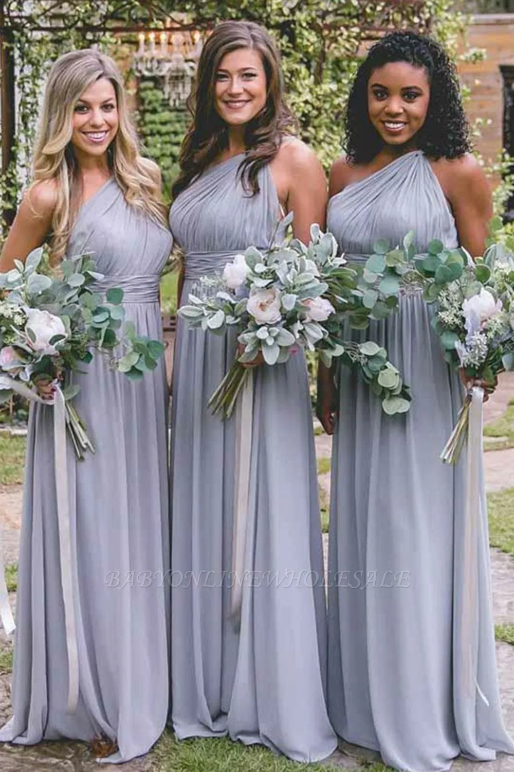 New One-Shoulder Fit Lavender Purple Floor Length Bridesmaid Dresses | Elegant Sleeveless Long Maid Of Honor Dresses - Image 2