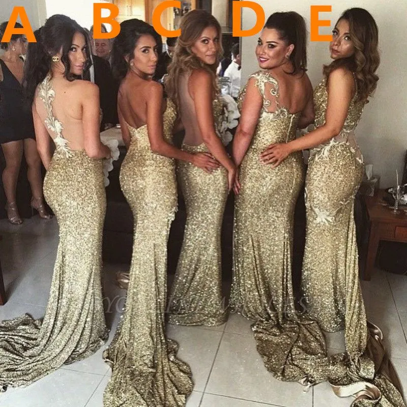 Sexy Gold Sequins Bridesmaid Dresses Side Slit Sparkly Wedding Party Dress BO8128 - Image 4