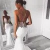 Sexy V-Neck Lace Spaghetti Strap Mermaid Wedding Dress Open Back Bridal Gown