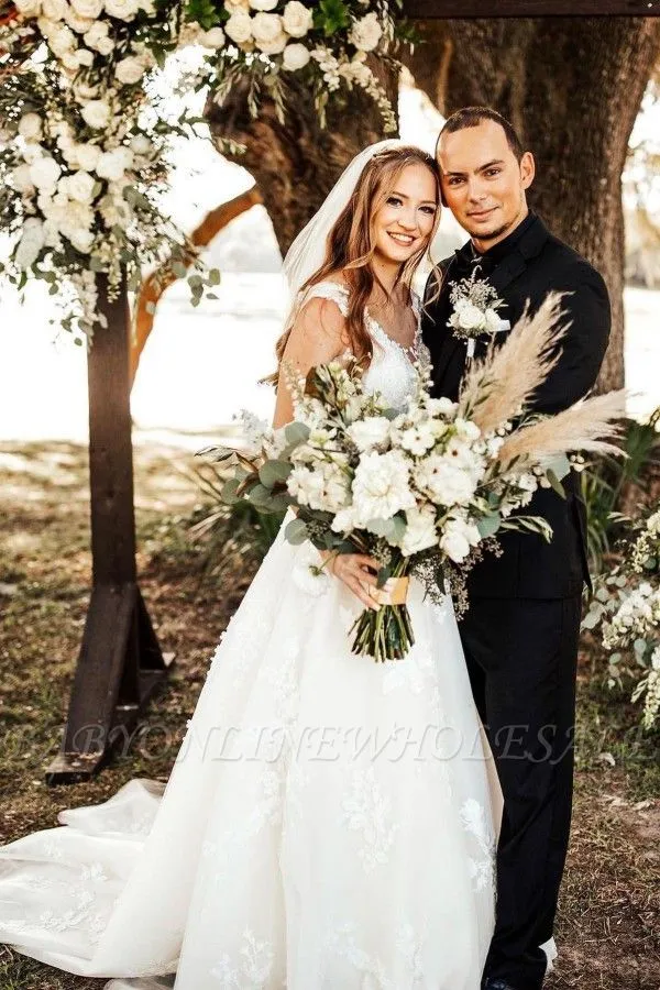 V-neck Simple Sleeveless Floor Length Forest Wedding Dress - Image 2