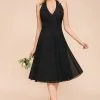 Chic Halter Black V-Neck Knee Length Party Dress