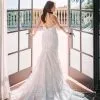 Low Back White Column White Lace Wedding Dress With Court Train