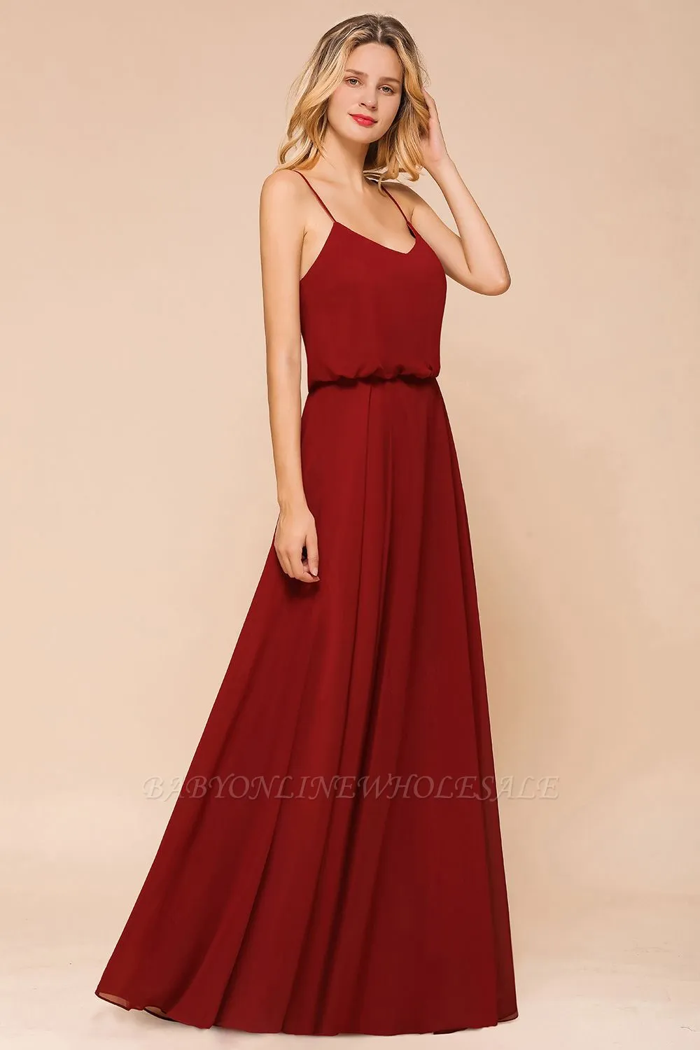 Spaghetti Straps Chiffon Long Bridesmaid Dress Aline Formal Dress - Image 4