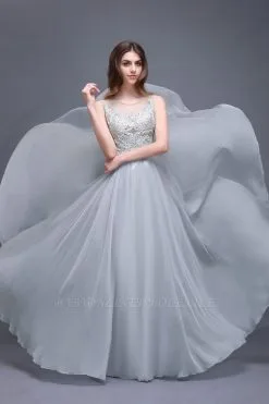 AUBRIELLA | A-line Floor Length Chiffon Prom Dress With Appliques