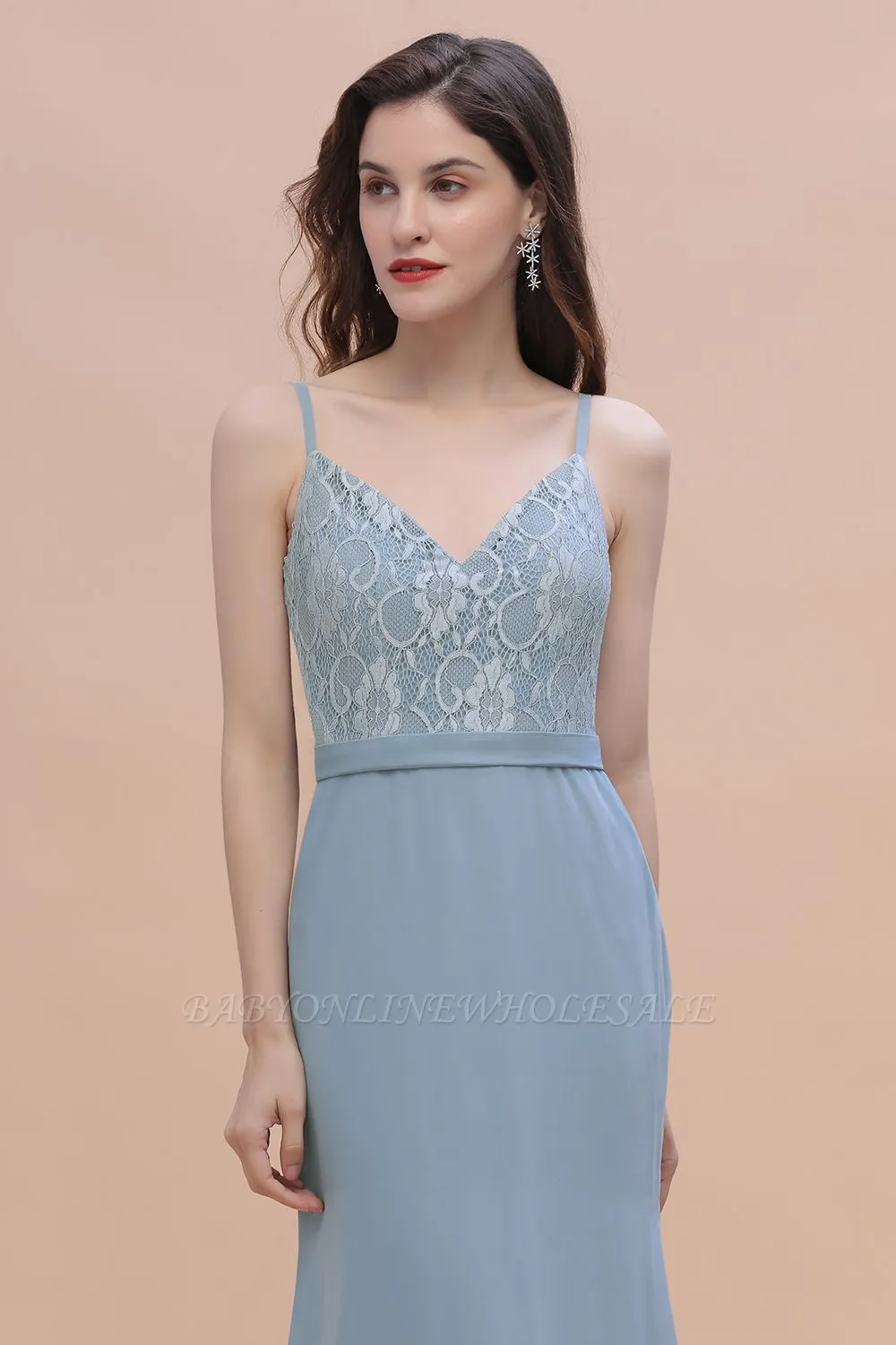 Stunning V-Neck Lace Chiffon Mermaid Wedding Dress - Image 4