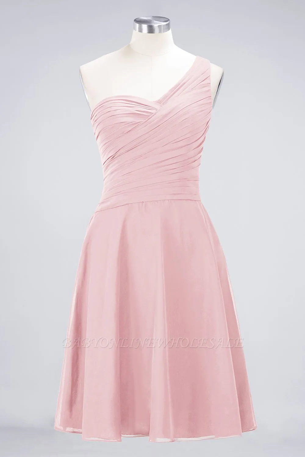 Chiffon A-Line One-Shoulder Sweetheart Sleeveless Short Bridesmaid Dress With Ruffles - Image 3