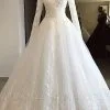 Gorgeous V-neck Long Sleeve Lace Wedding Dress | Babyonlinedress White Princess Bridal Gowns Online