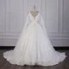 Vintage Long Sleeves V-Neck Sequins Beading Wedding Dress With Ruffles