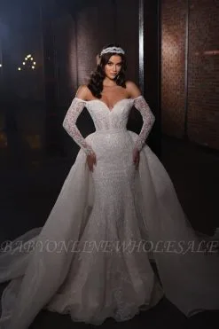 Sprkle Long Sleeves Off The Shoulder Mermaid Wedding Dress