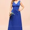 Plus Size V-Neck Ocean Blue V-Neck Aline Evening Dress For Women Long Bridesmaid Dress
