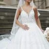 Straps V-neck White Tulle Ball Gown Wedding Dress