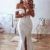 Elegant Off-the-Shoulder Split Front Mermaid Wedding Dress