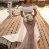 Stunning Off-the-Shoulder Mermaid Wedding Gown With Sweep Cape