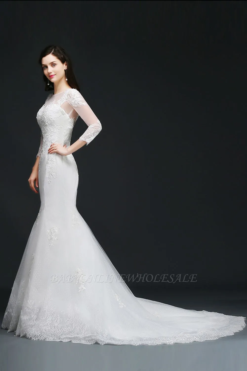 ANA | Mermaid Jewel White Wedding Dress With Lace - Image 2