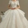 Charming Short Sleeve Garden Bridal Gown Sweetheart Wedding Dress Sweep Train