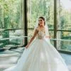 Elegant Cap Sleeves White Tulle Ball Gown Wedding Dress