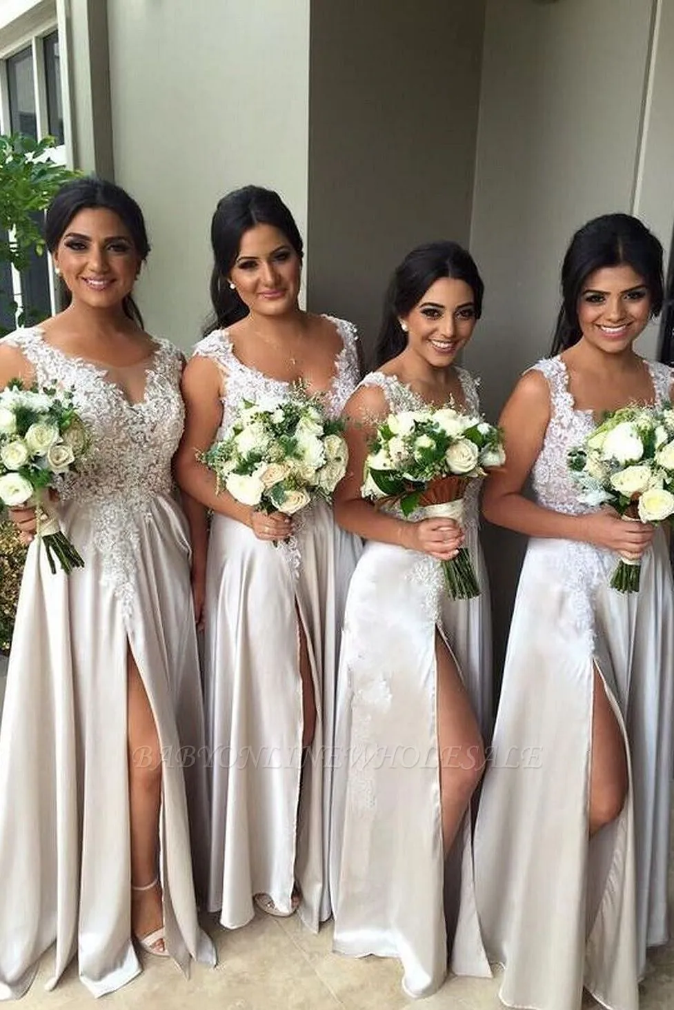 Sexy Lace Appliques Front Split Bridesmaid Dress A-line Floor-length - Image 3