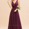 V-Neck A-line Evening Maxi Dress Sleeveless Chiffon Bridesmaid Dress