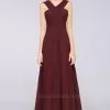 Chiffon A-Line V-Neck Straps Sleeveless Long Bridesmaid Dress With Ruffles