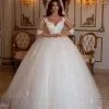 V-neck Ball Gown Puffy Formal Wedding Dress