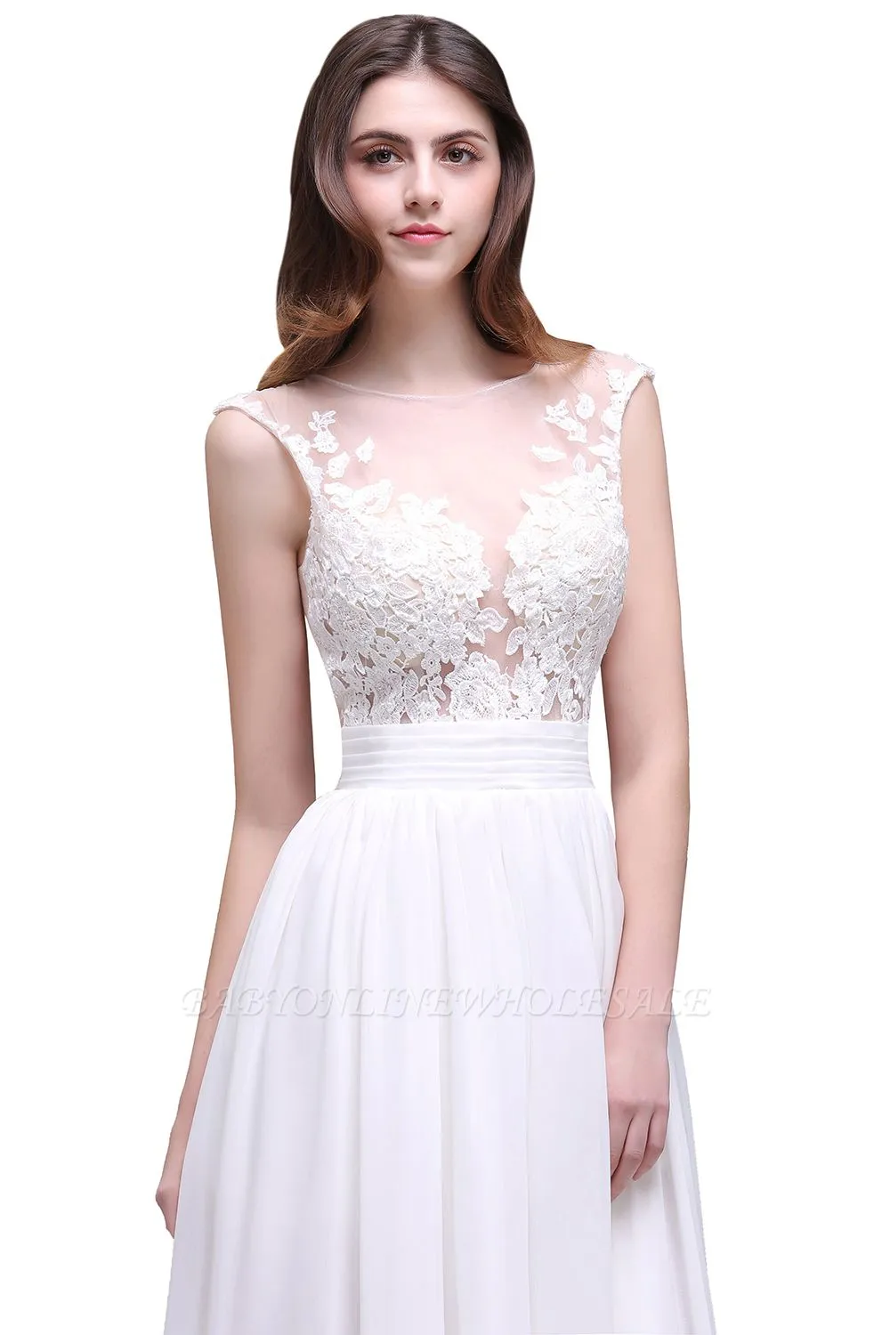 ALANI | Sheath Sheer Chiffon Beach Wedding Dresses With Lace - Image 4