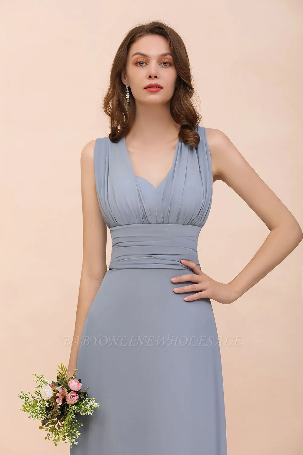 Grey Ruffle Chiffon Aline Infinity Bridesmaid Dress - Image 4