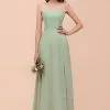 Sage Sleeveless Slim Long Bridesmaid Dress Side Slit