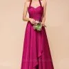 Halter Sweetheart Satin Chiffon Evening Wear Dress Sleeveless Aline Wedding Guest Dress