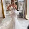 Gorgeous Floral Lace Mermaid Wedding Dress Spaghetti Straps V-Neck Bridal Gown