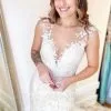 V Neck Floral Lace Sleeveless Floor-Length Wedding Dress