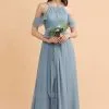 Amazing Grey Blue Soft Chiffon Bridesmaid Dress Off Shoulder