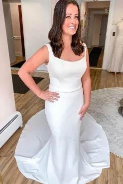 Simple Mermaid Open Back Satin Spaghetti Straps Floor-length Wedding Dress