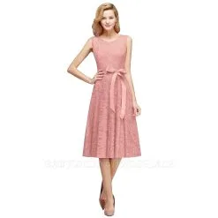 A-line Sleeveless Burgundy Lace Dresses With Bow