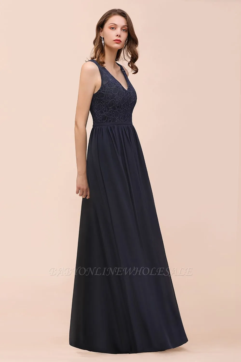 Elegant Aline Sleeveless Long Evening Dress V-Neck Chiffon Bridesmaid Dress - Image 6