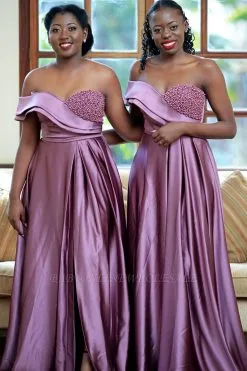 One-Shoulder Sexy Sweet Heart Liac Purple Beaded Long Prom Dresses With Split | Stylish Autumn Long Beads Gowns