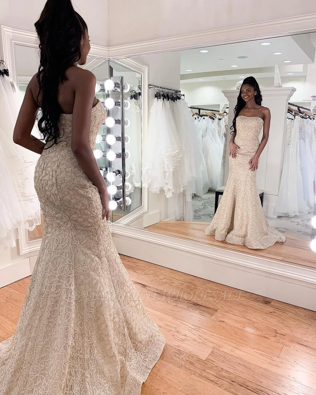 Luxury Strapless Beadings Mermaid Wedding Dress | Affordable Sleeveless Long Bridal Gown - Image 3