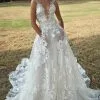 Charming V-Neck Flroal Sleeveless Aline Wedding Dress