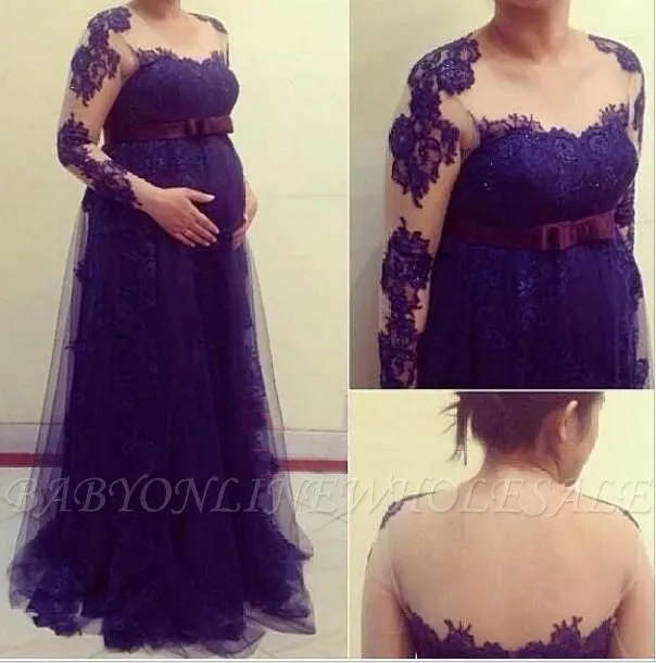 Nww Arrival Tulle Long Sleeve Maternity Dress Empire Lace Plus Size Baby Shower Dresses BA5331 - Image 2
