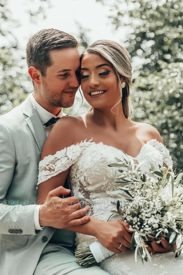 Beautiful White Mermaid Wedding Dress Off-the-Shoulder Bridal Gown - Image 5