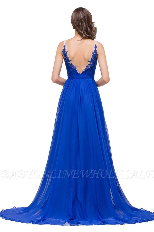 HATTIE | A-line Crew Floor-length Hollow Chiffon Bridesmaid Dresses With Applique - Image 2