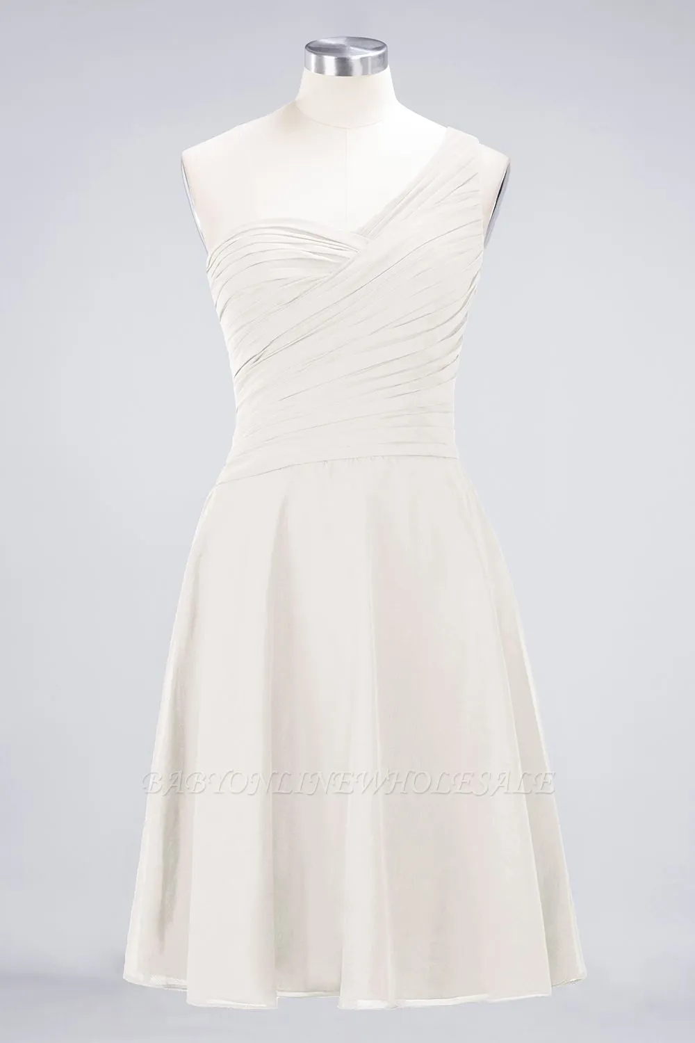 Chiffon A-Line One-Shoulder Sweetheart Sleeveless Short Bridesmaid Dress With Ruffles - Image 2
