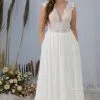 Elegant Sleeveless White Simple Chiffon Wedding Dress V-Neck AlineSoft Lace Bridal Dress