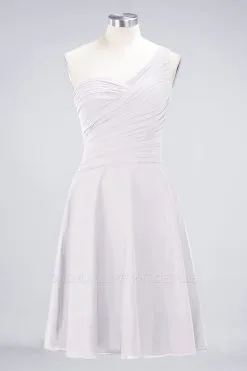 Chiffon A-Line One-Shoulder Sweetheart Sleeveless Short Bridesmaid Dress With Ruffles